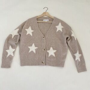 Threaded Leaf 3D Star Cardigan Sweater Small Light Pink Chunky Knit Cottage Core